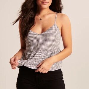 Abercrombie & Fitch Women's Linen Blend Gingham Check Peplum Top Sleeveless SZ M